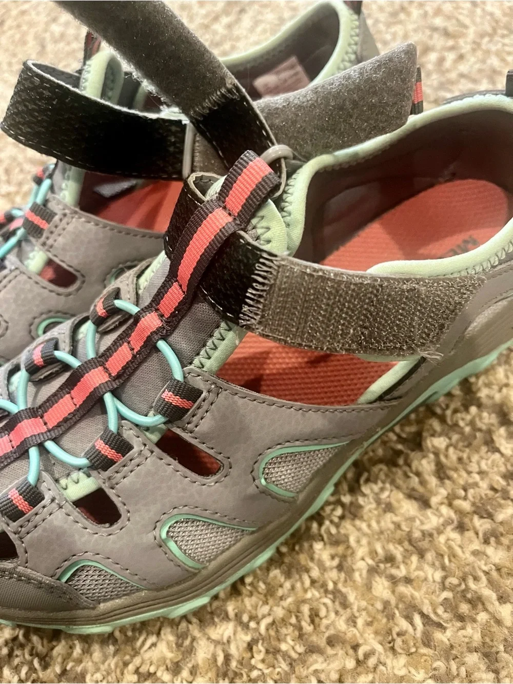 Merrell Hydro H2O Closed-Toe Sandals Teal Pink Gray Size 4 Big Kid
